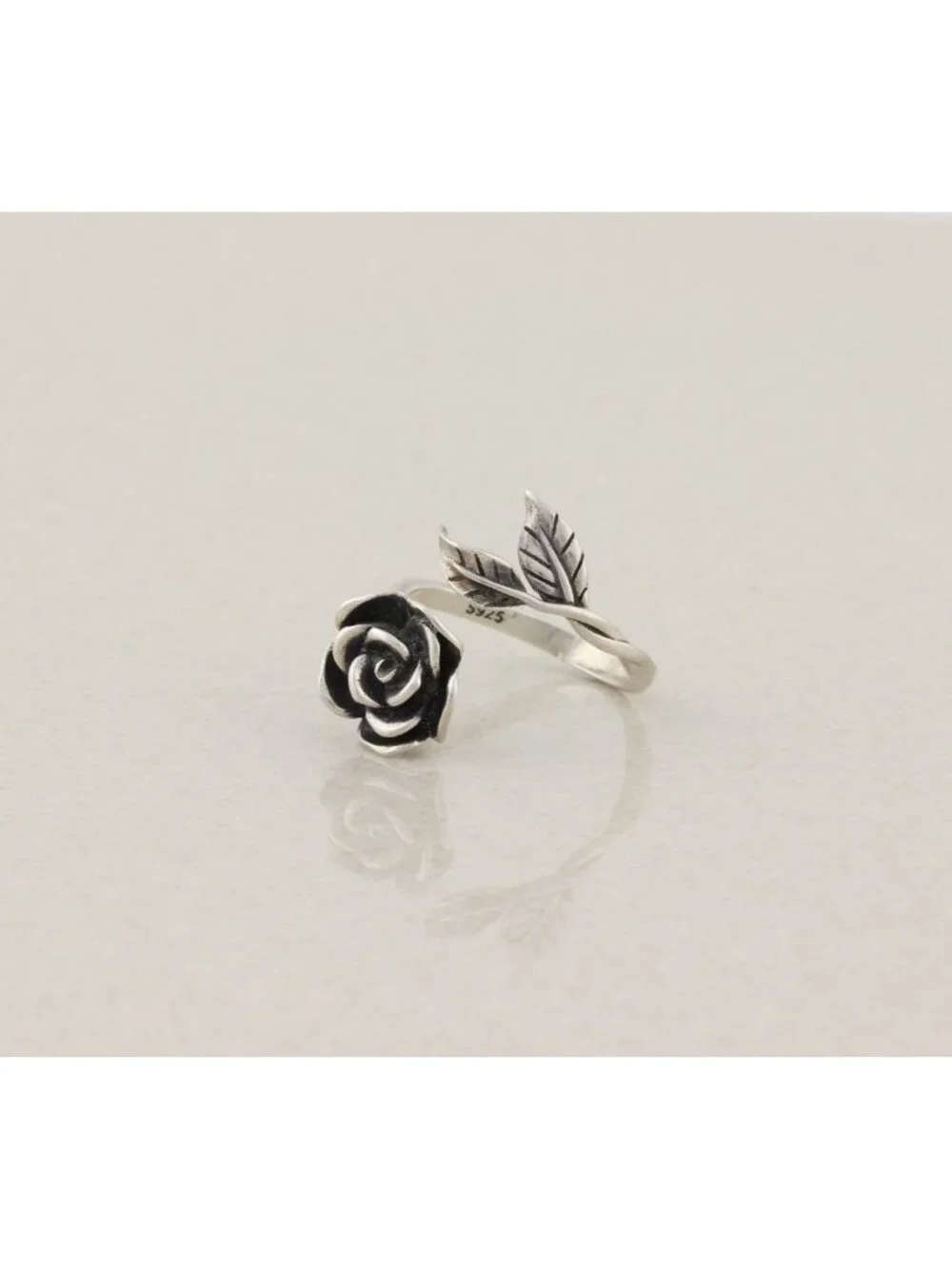 Sterling Silver Rose Flower Ring Bypass Ring Spoon Ring Size 7 Adjustable - Picture 5 of 7